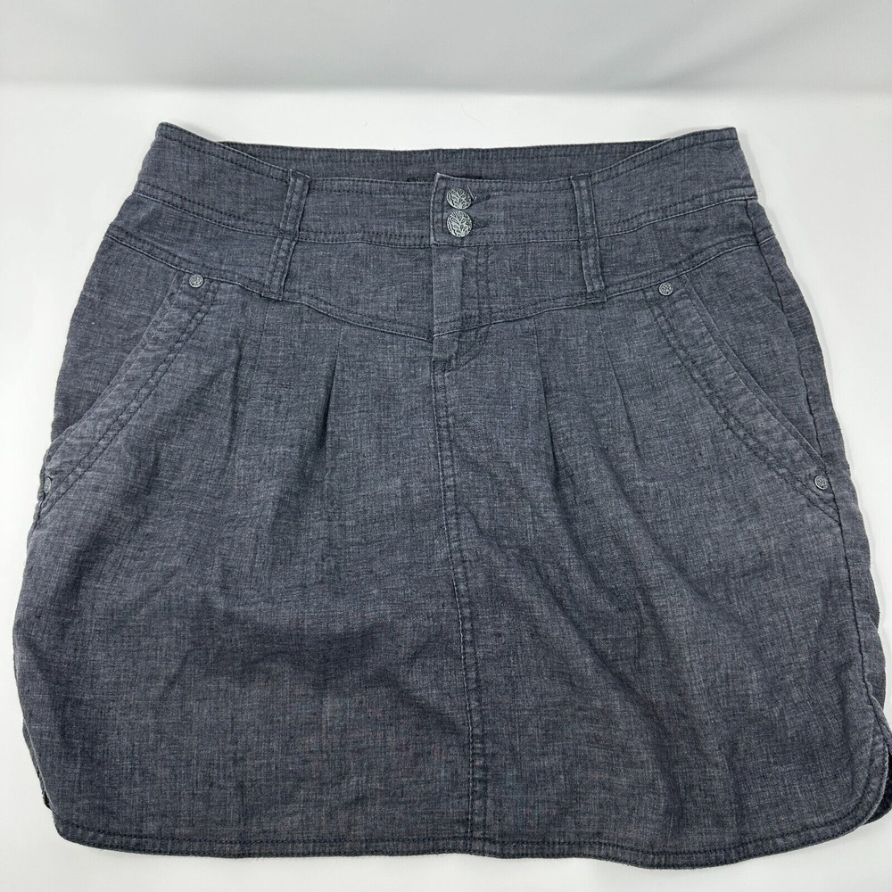 PRANA Women's Coal Gray Chambray Lizbeth Skirt Size Hemp Blend UPF 50 MSRP $69